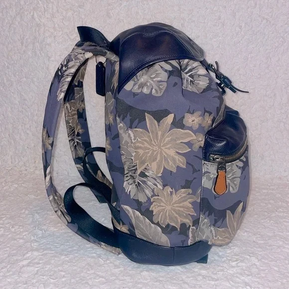 Coach Rare Hawaiian Palm Tropical Canvas Leather Unisex Rucksack Backpack F72083 Coach Backpack Mercer Hawaiian Palm F72083 Grayish Purple  main image 4